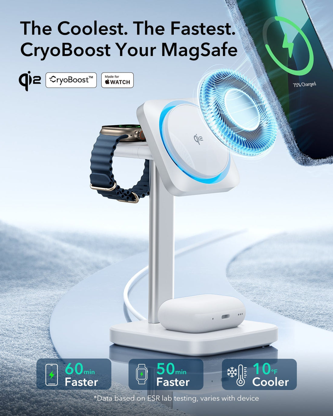 Qi2 3 in 1 MagSafe Charger Station with CryoBoost HaloLock 1