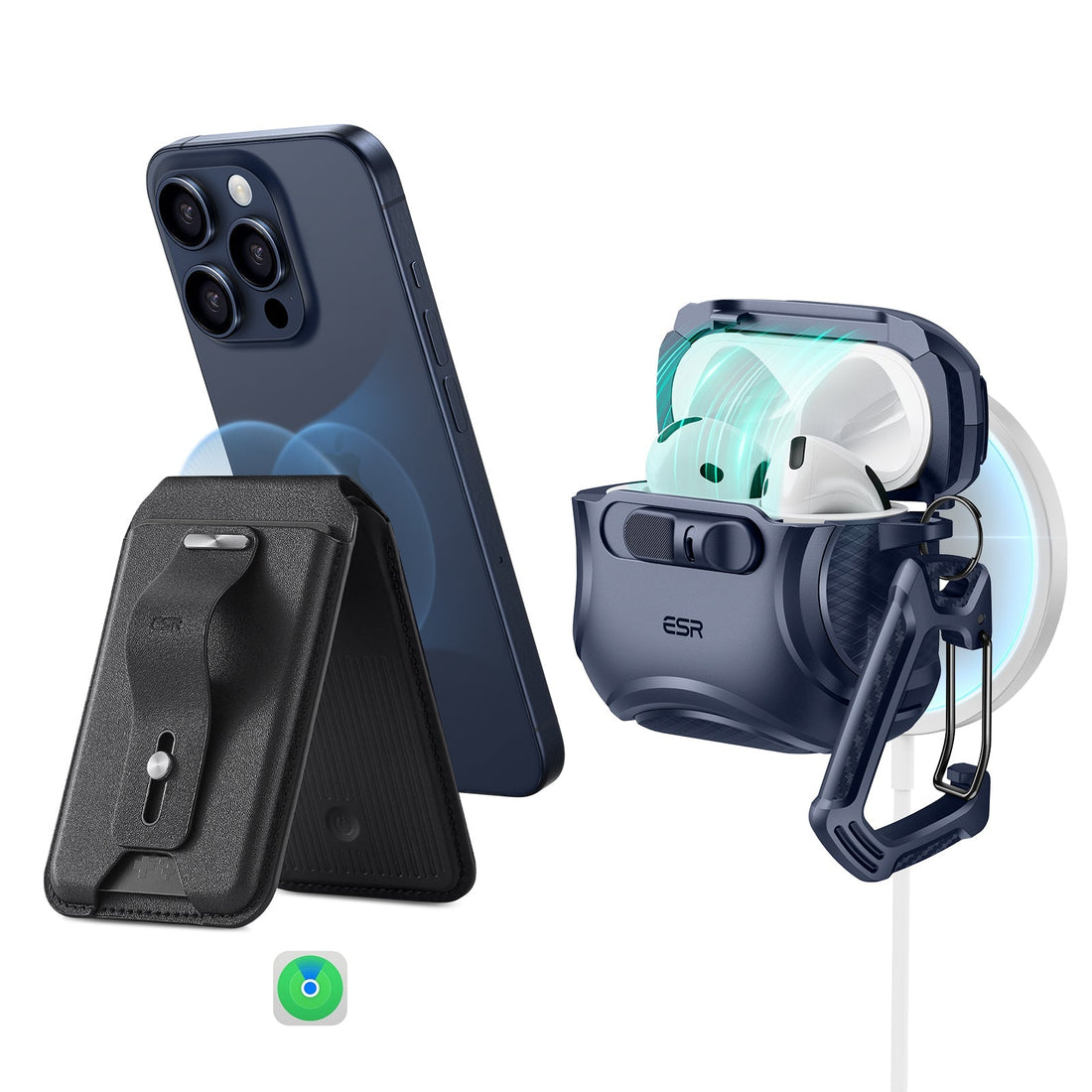 blue airpods 4 case with lock and magsafe wallet with find my