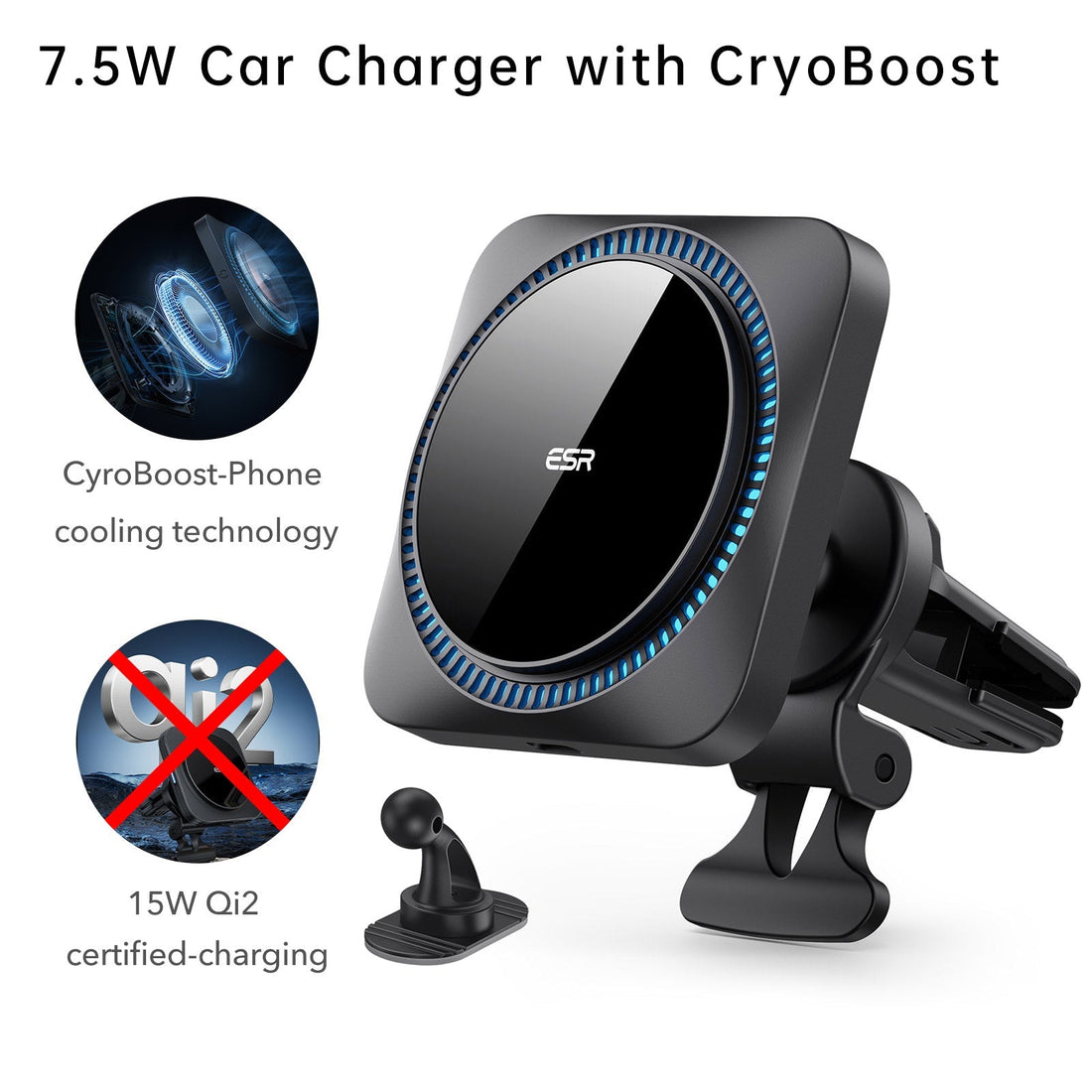 Wireless Car Charger with CryoBoost HaloLock 36W Adapter 01