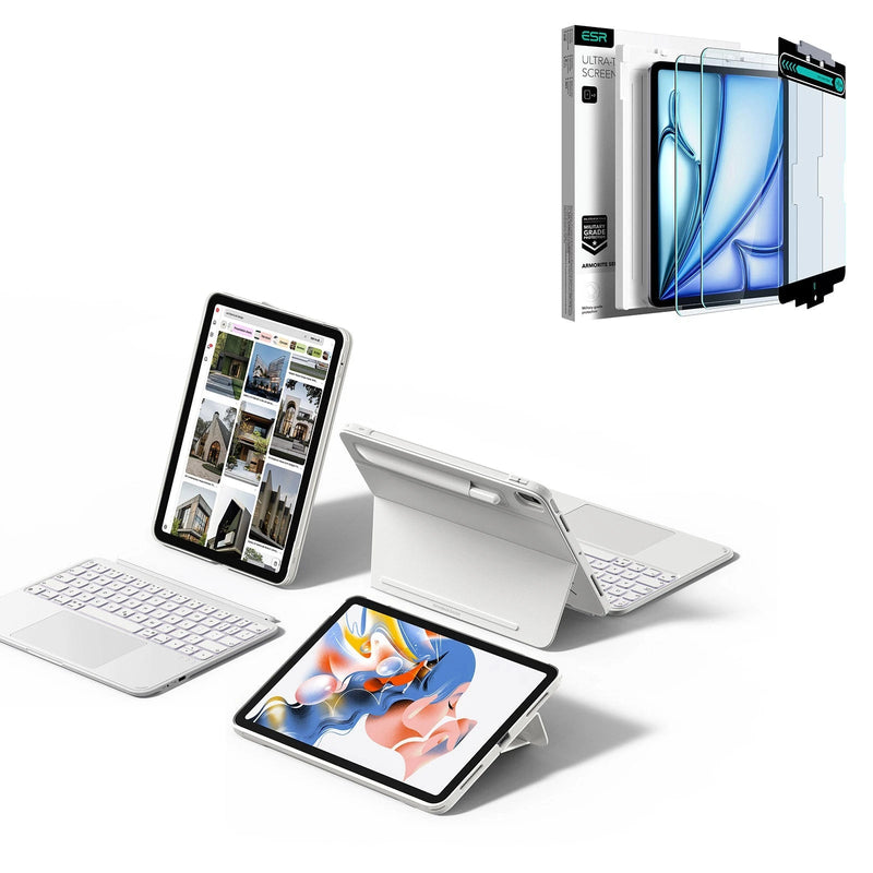 iPad Air 11" (M4) 2026 Shift Keyboard Case (Detachable) Protection Bundle -US Layout-White