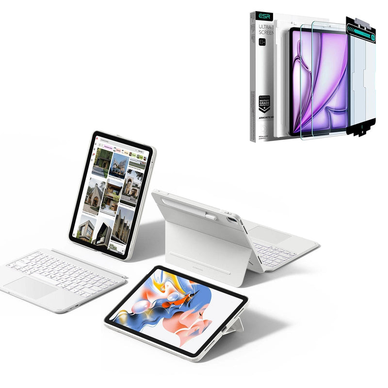 iPad Air 13" (M4) 2026 Shift Keyboard Case (Detachable) Protection Bundle-US Layout - White
