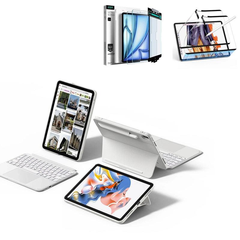 iPad Air 13" (M4) 2026 Shift Keyboard Case (Detachable) Protection Paper-Feel Bundle-US Layout - White