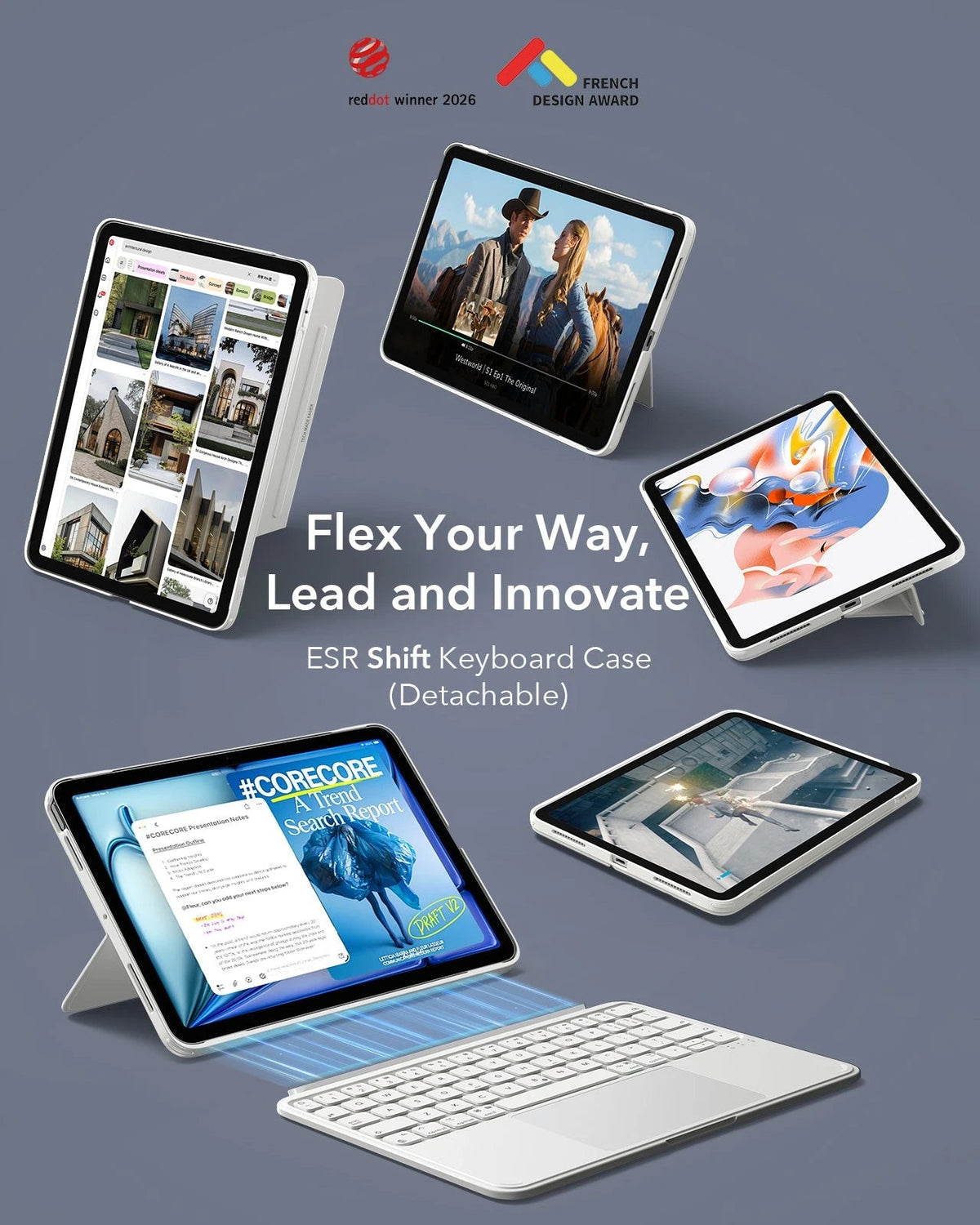 White Shift Keyboard Case with Precision Trackpad for iPad Pro 11 inch-Flex your way，lead and innovate