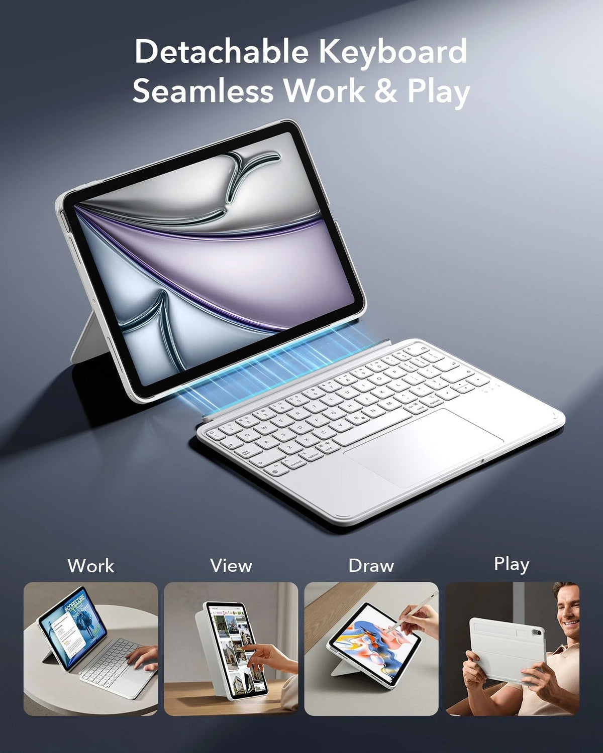 White Shift Keyboard Case with Precision Trackpad for iPad Pro 11 inch-detachable keyboard seamless work&Play