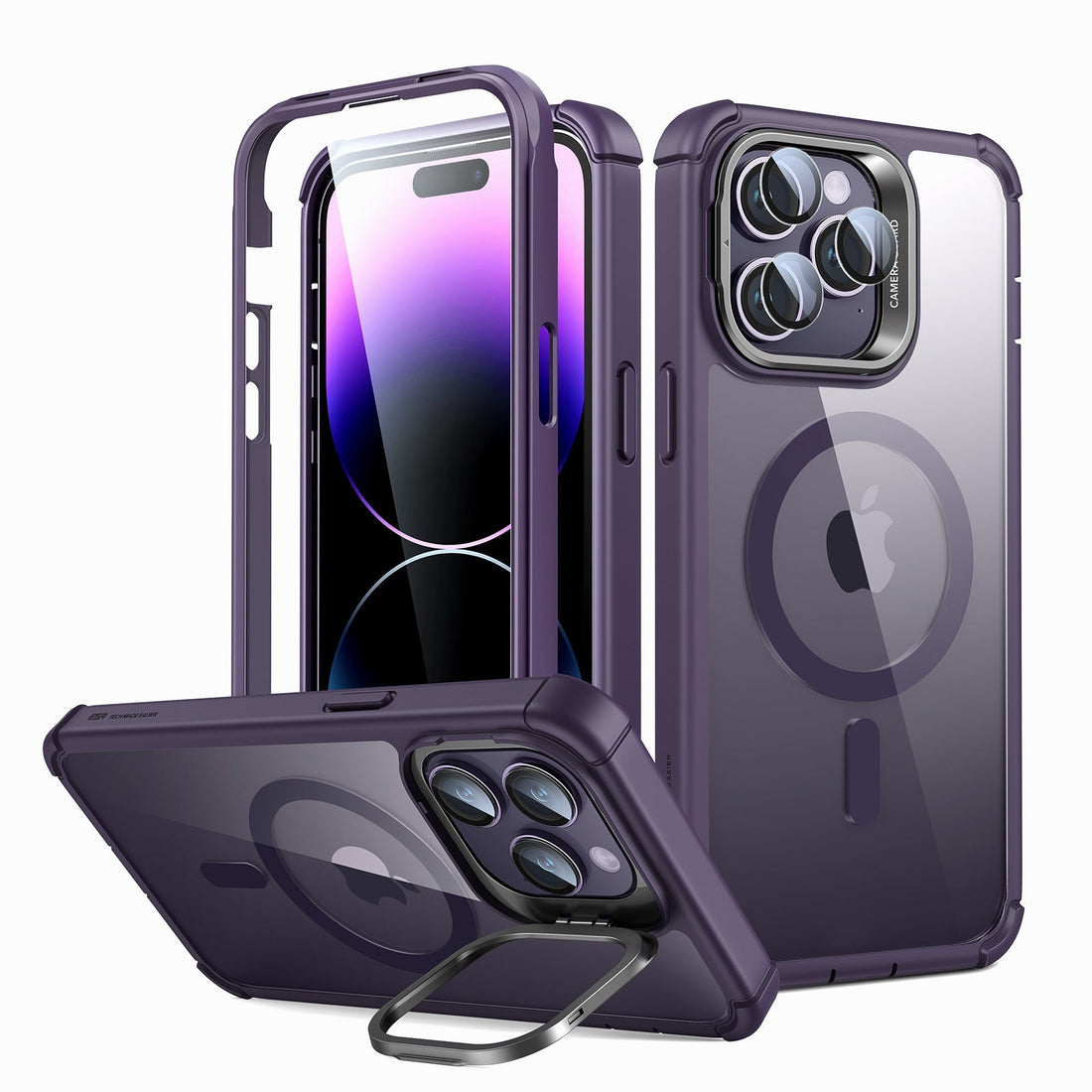 iPhone 14 Pro Armor Tough Case with Stash Stand HaloLock clear purple 01