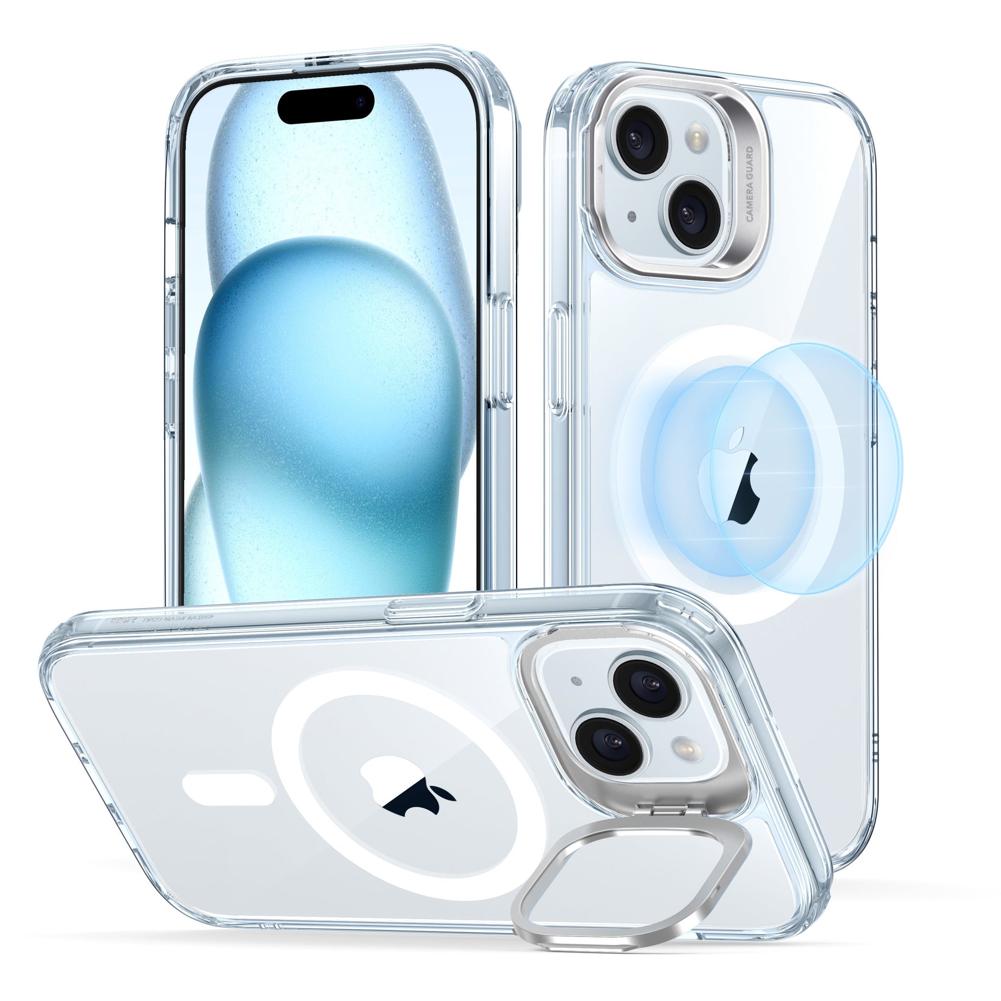 iPhone 15 Classic Hybrid Case with Stash Stand HaloLock clear blue 01