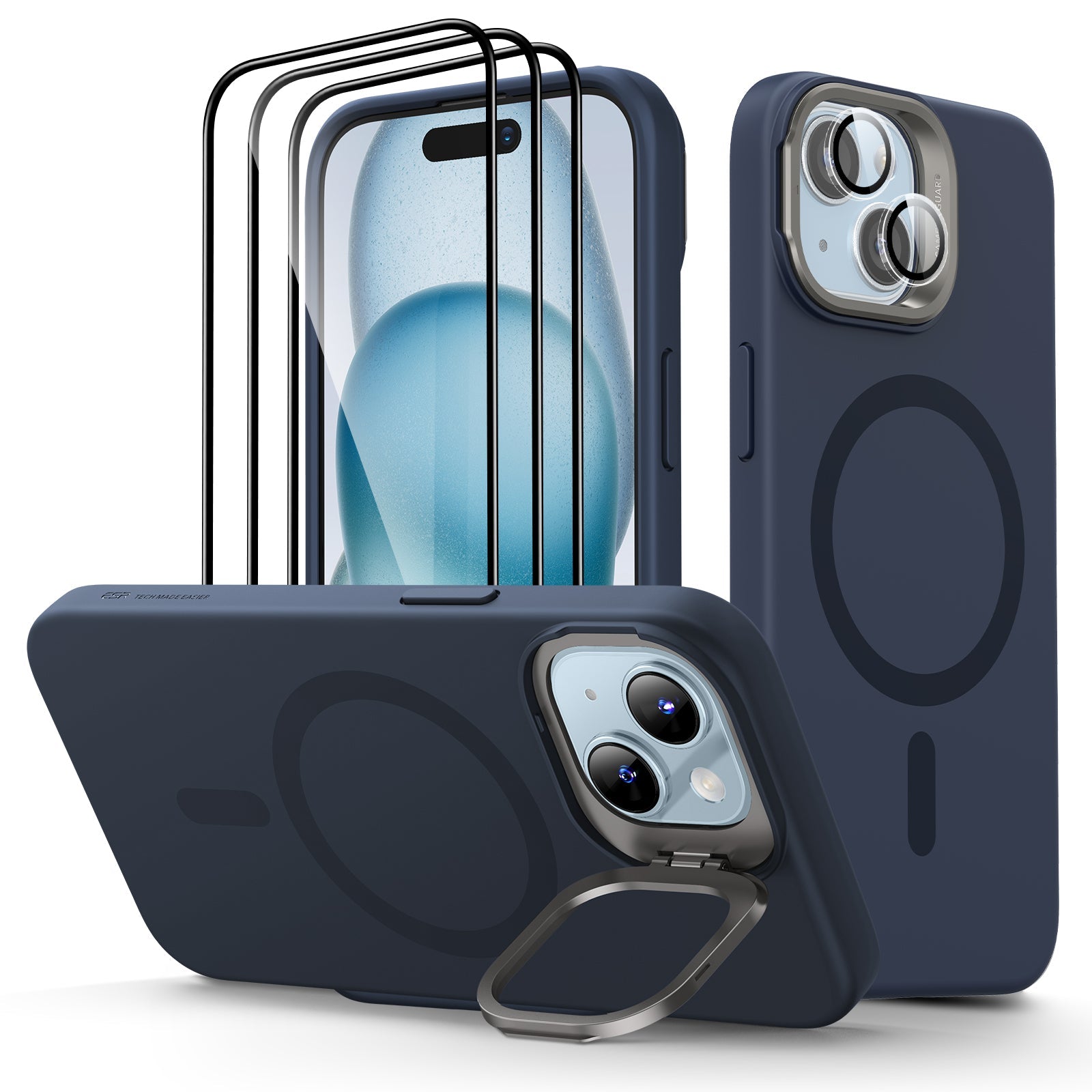 iPhone 15 Plus Cloud Soft Case with Stash Stand Protection Bundle - ESR