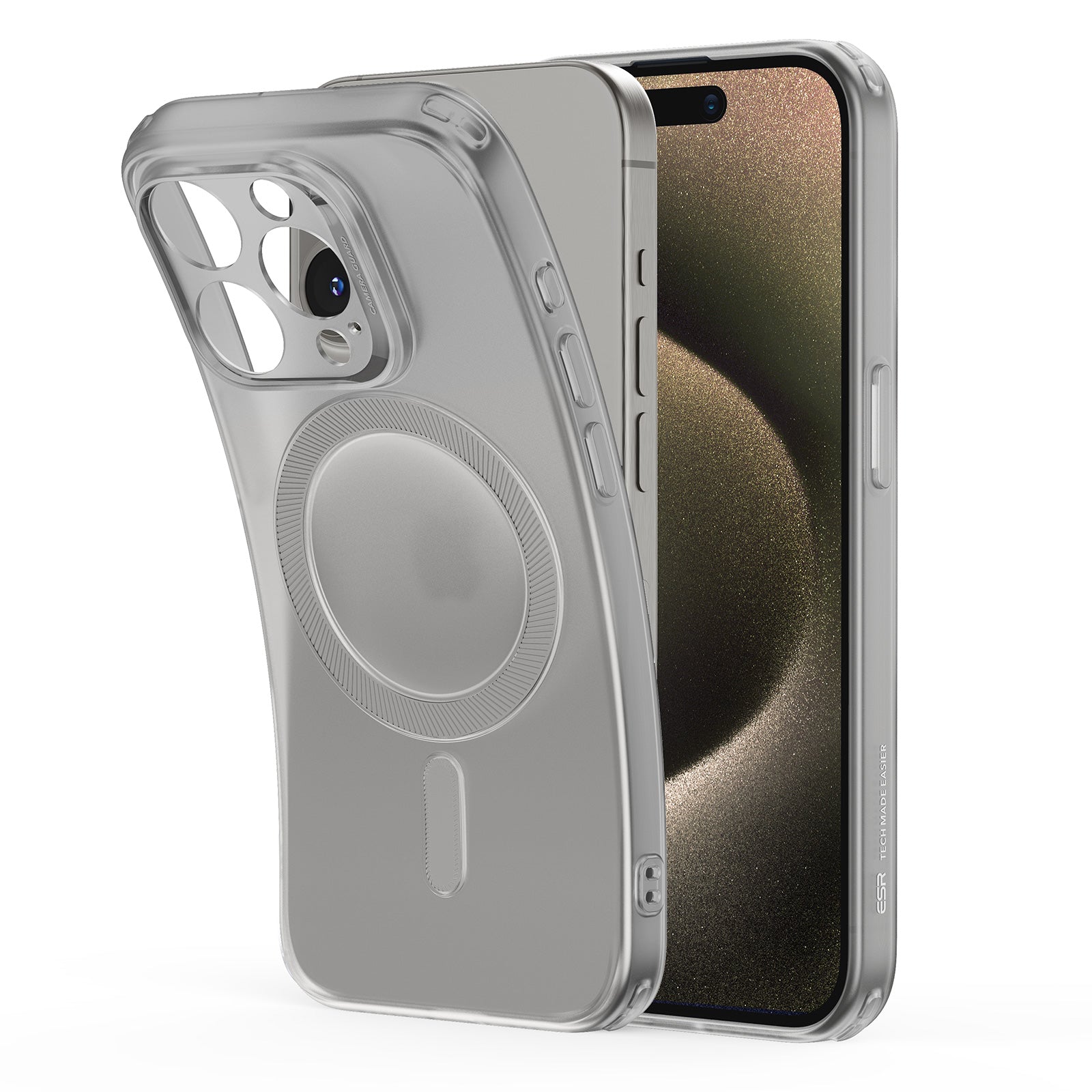 iPhone 15 Pro Max Zero Clear Case HaloLock frosted grey 01