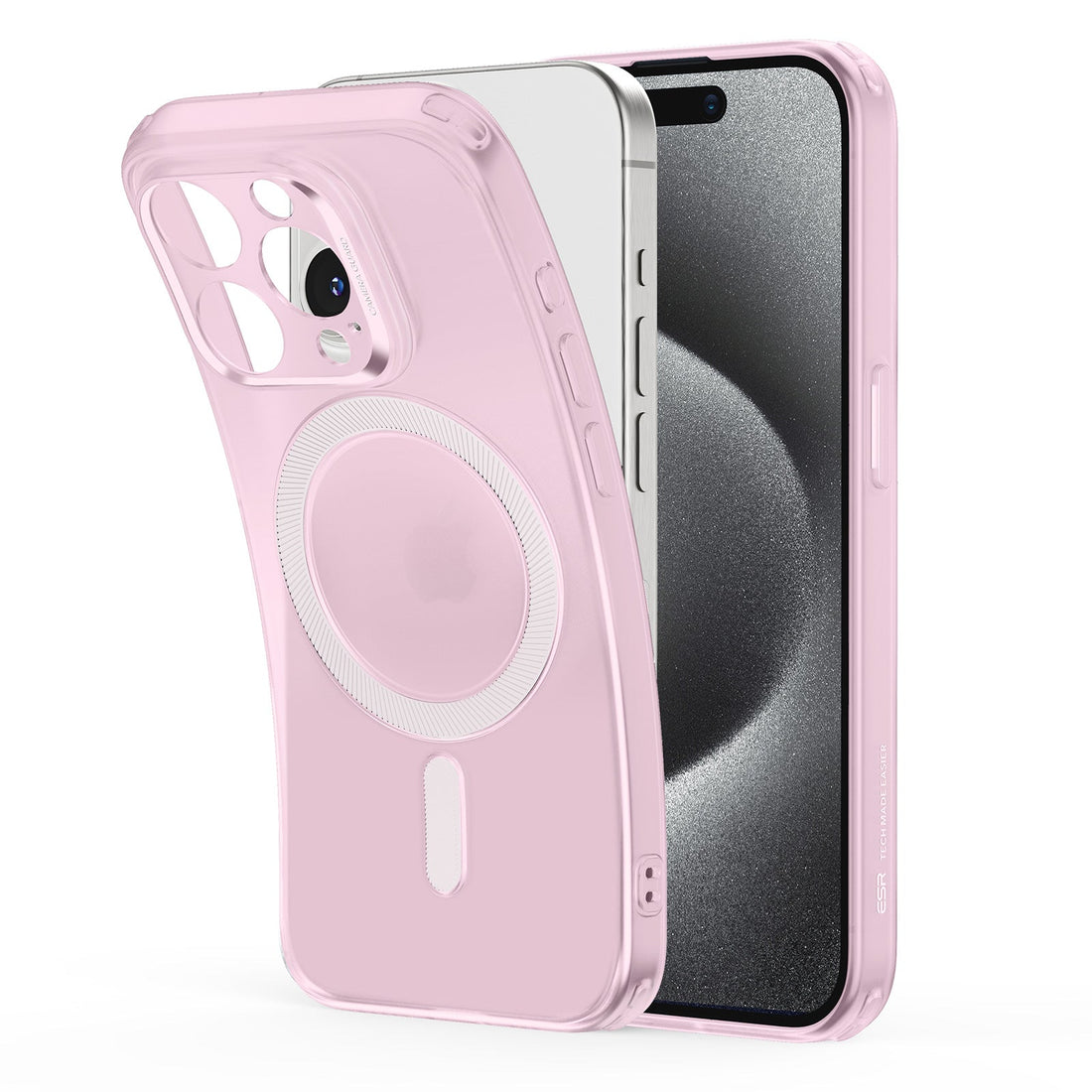 iPhone 15 Pro Zero Clear Case HaloLock frosted pink 01