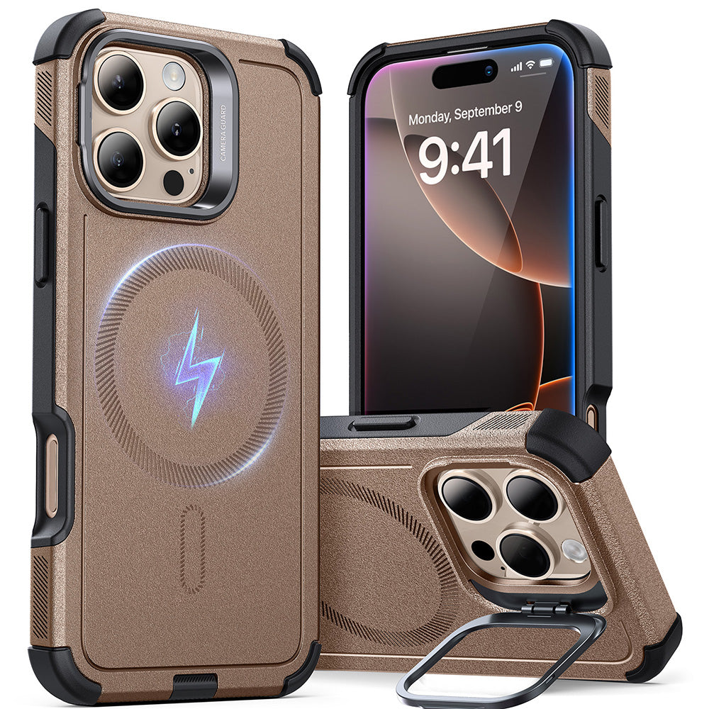 iPhone 16 Pro Cyber Tough Case with Stand Magsafe Gold