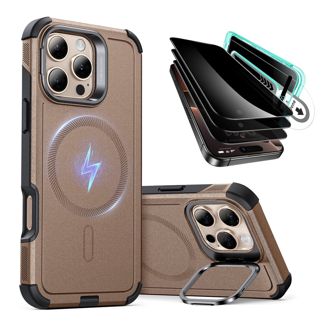 iPhone 16 Pro Rugged MagSafe Case with Privacy Screen Protector Gold