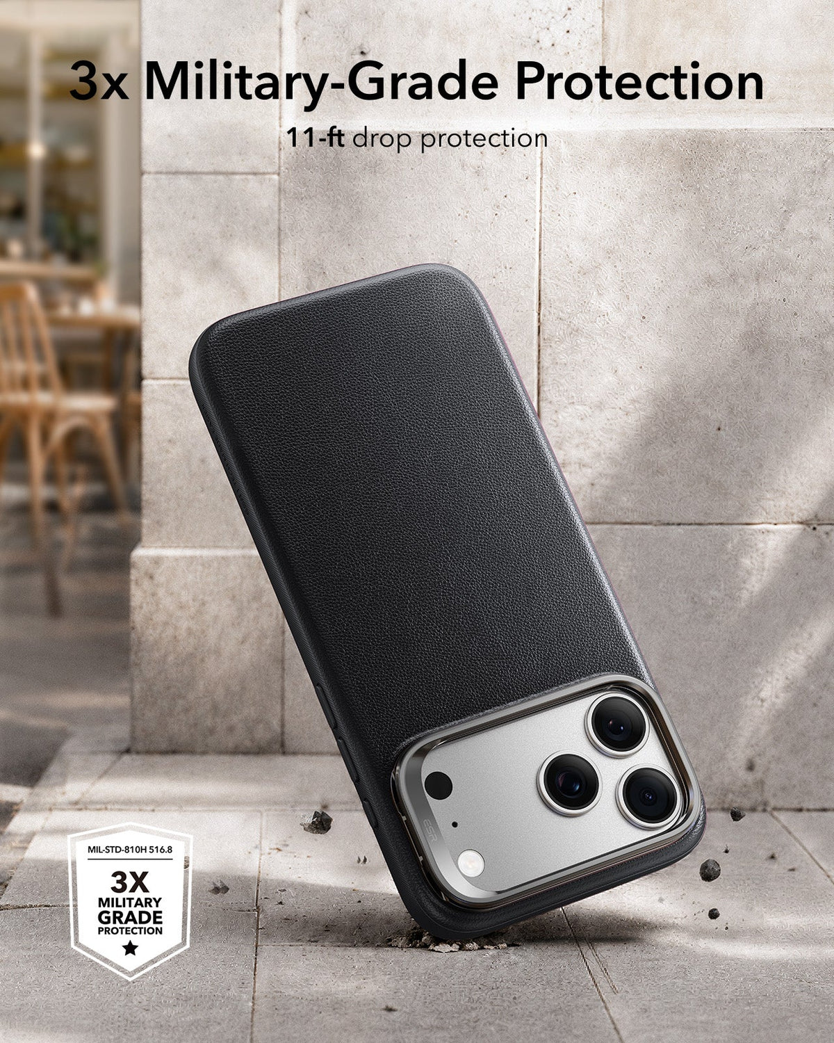 ESR Black Leather iPhone 17 Pro Magsafe Case with Stand 3x Military-Grade Protection