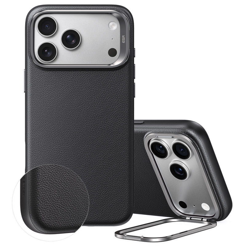iPhone 17 Pro Max Atelier Silicone Leather Magnetic Case with Camera Control and Flex Stand - Black