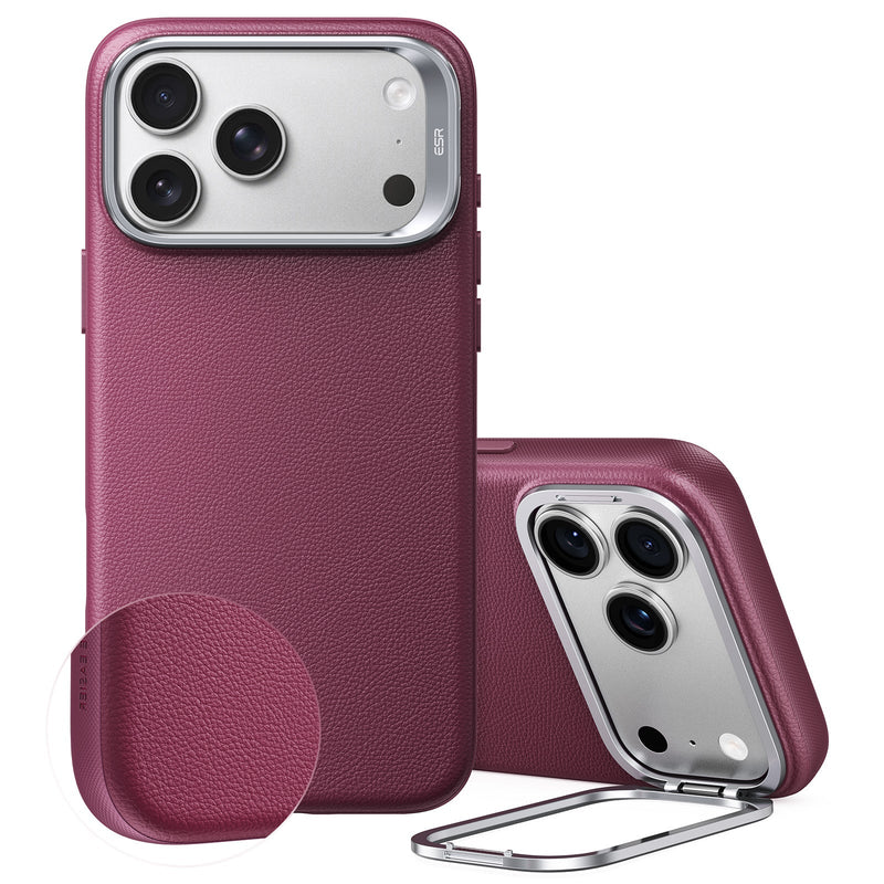 iPhone 17 Pro Max Atelier Silicone Leather Magnetic Case with Camera Control and Flex Stand - Deep Burgundy
