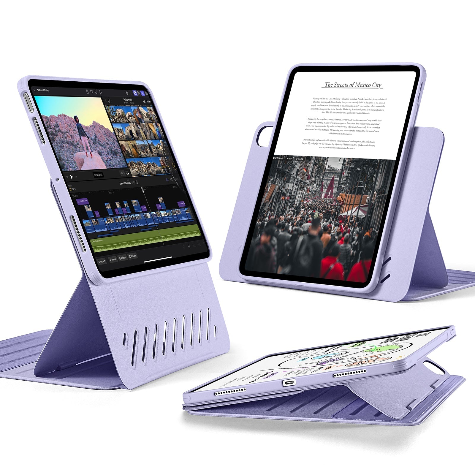 ipad air 11 inch case with stand and pencil holder lavender