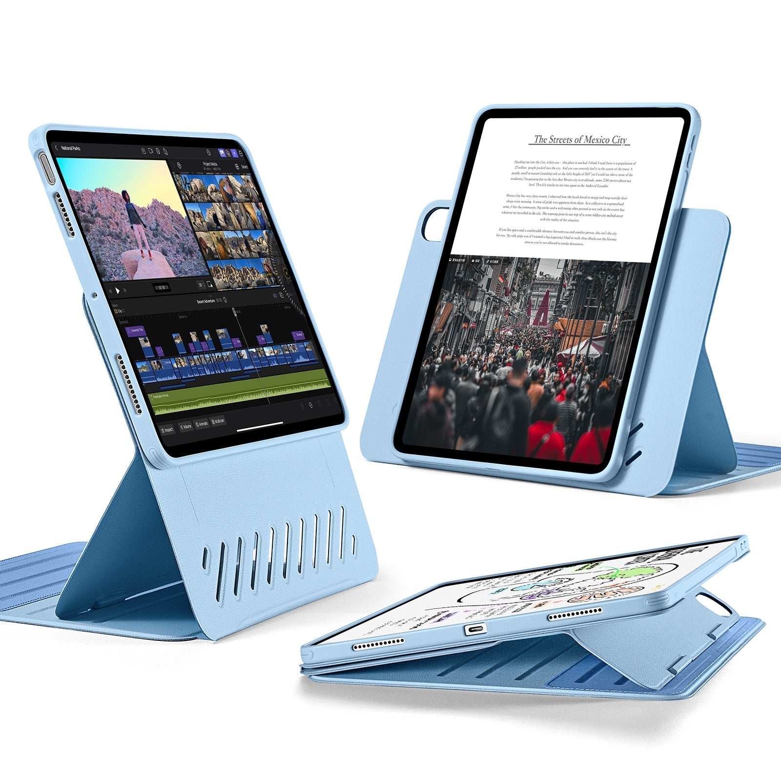 ipad air 11 inch case with stand and pencil holder light blue