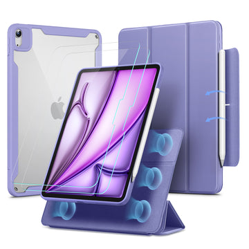 ipad air 13 inch magnetic case with tempered glass screen protector purple