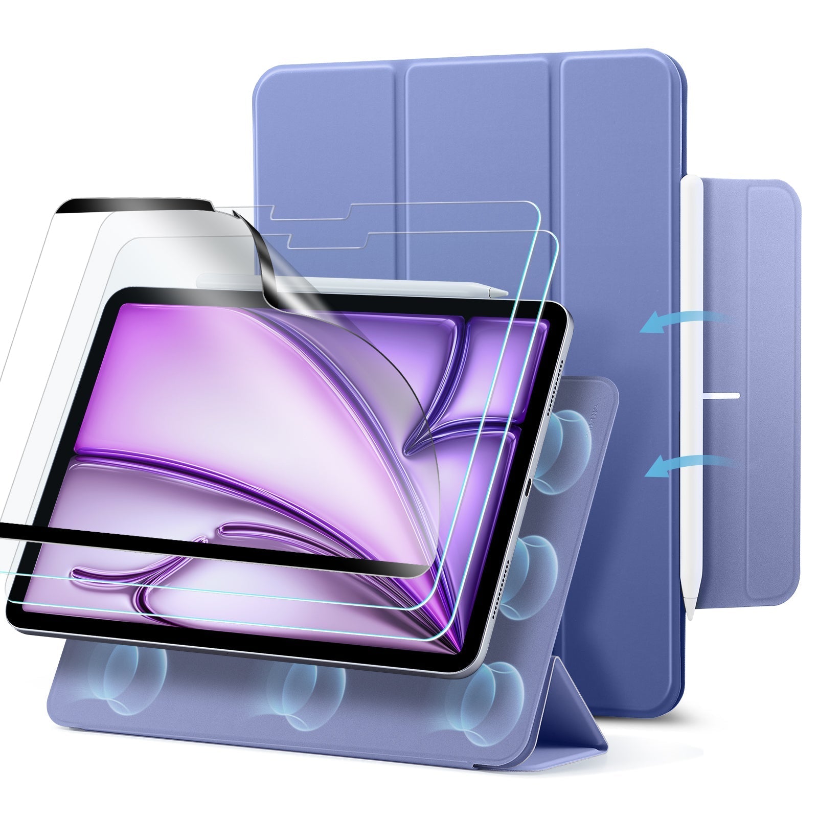 ipad air 13 inch magnetic folio case with magnetic paper feel and tempered glass screen protectors purple