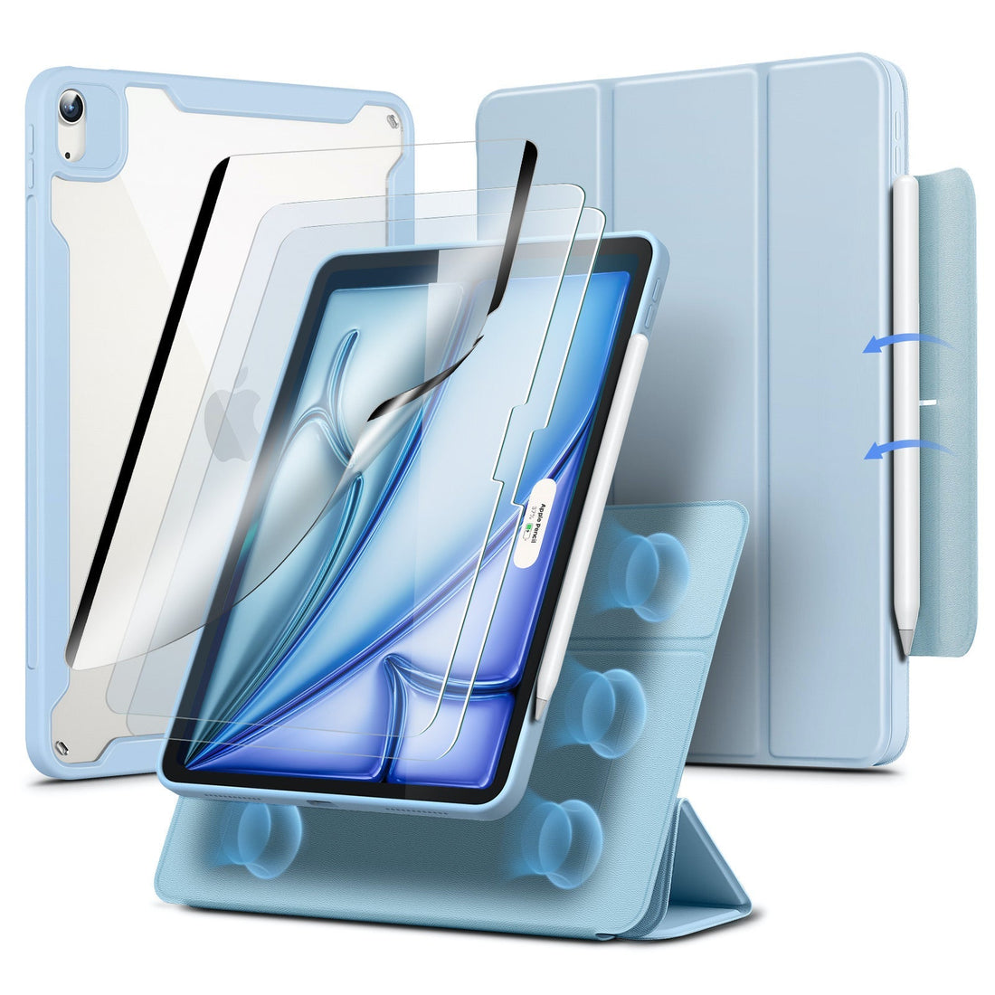 magnetic ipad air 11 inch case and screen protector blue