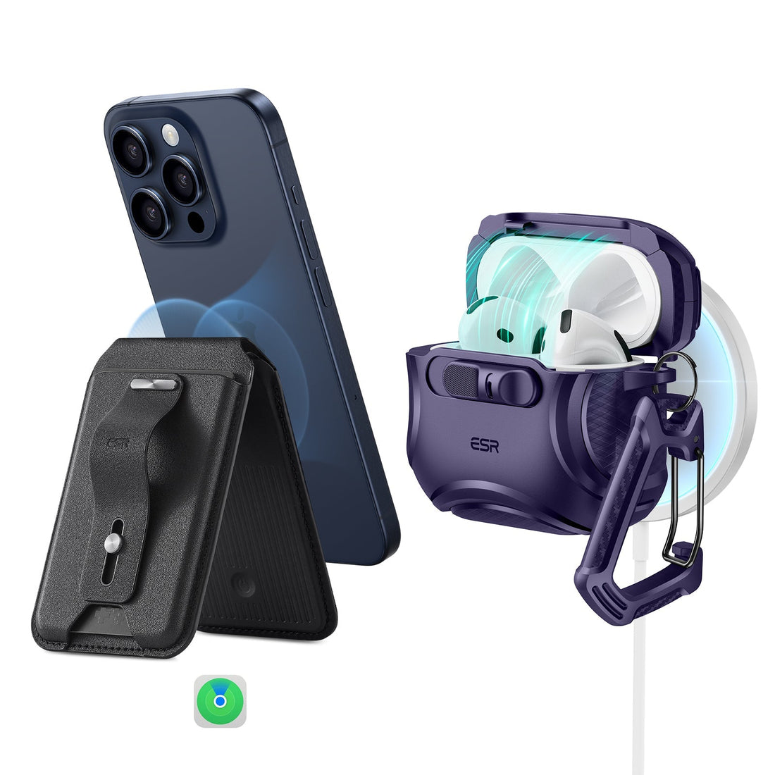 purple airpods 4 case with lock and magsafe wallet with find my