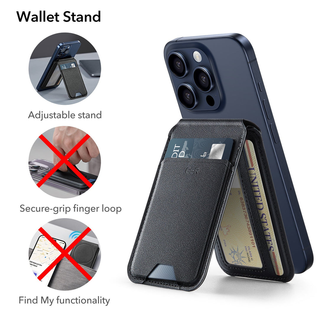 Vegan Leather Wallet Stand HaloLock black